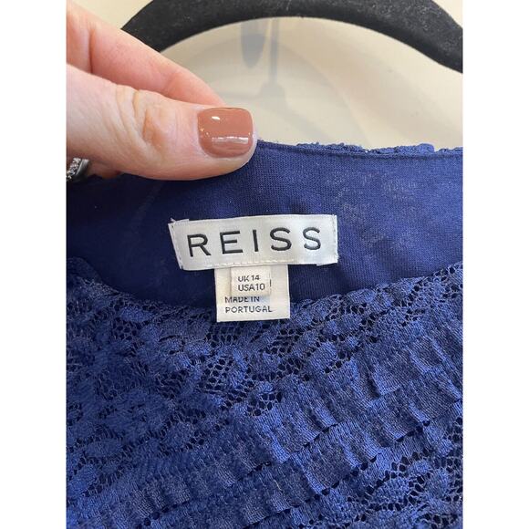 Elegant Reiss Janelle Blue Lace Bodycon Dress Size 10 Holiday Flattering - Picture 3 of 9